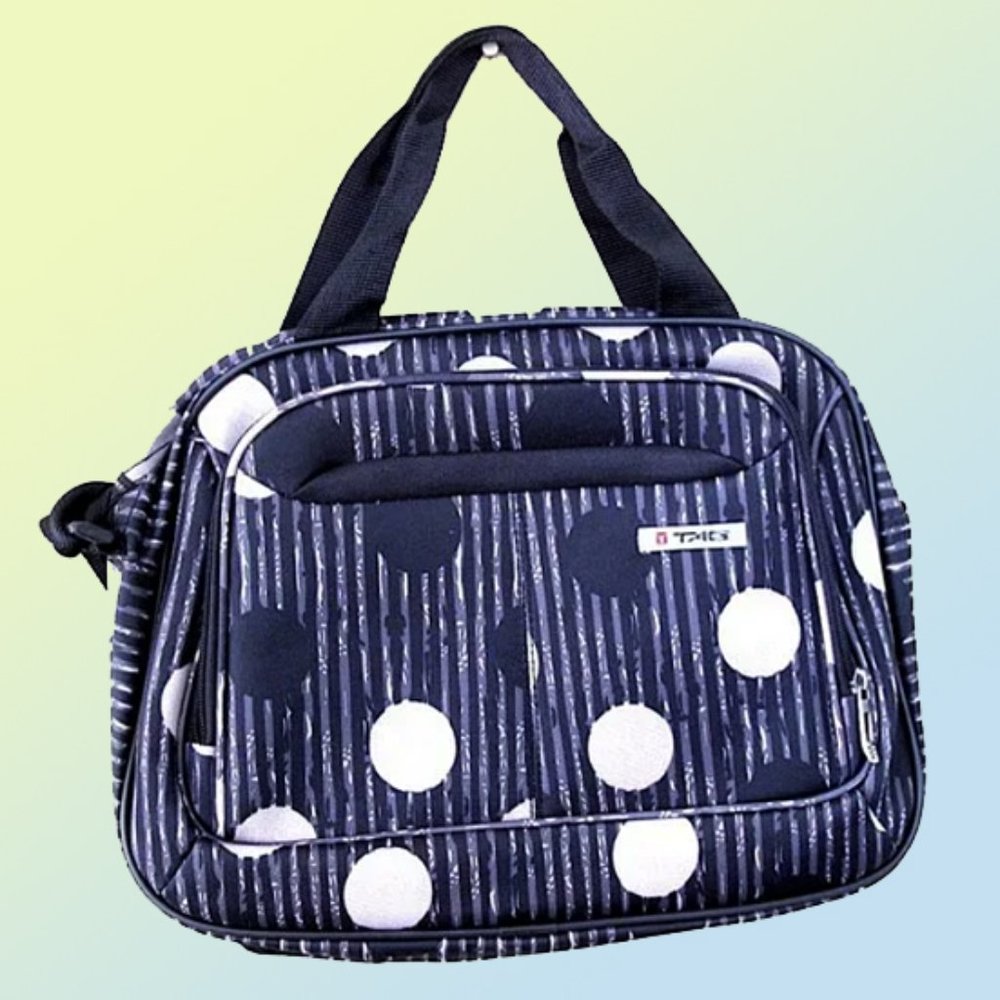 Carry On Bag Gray & Black polka dots pattern Adjustable strap TAG Brand